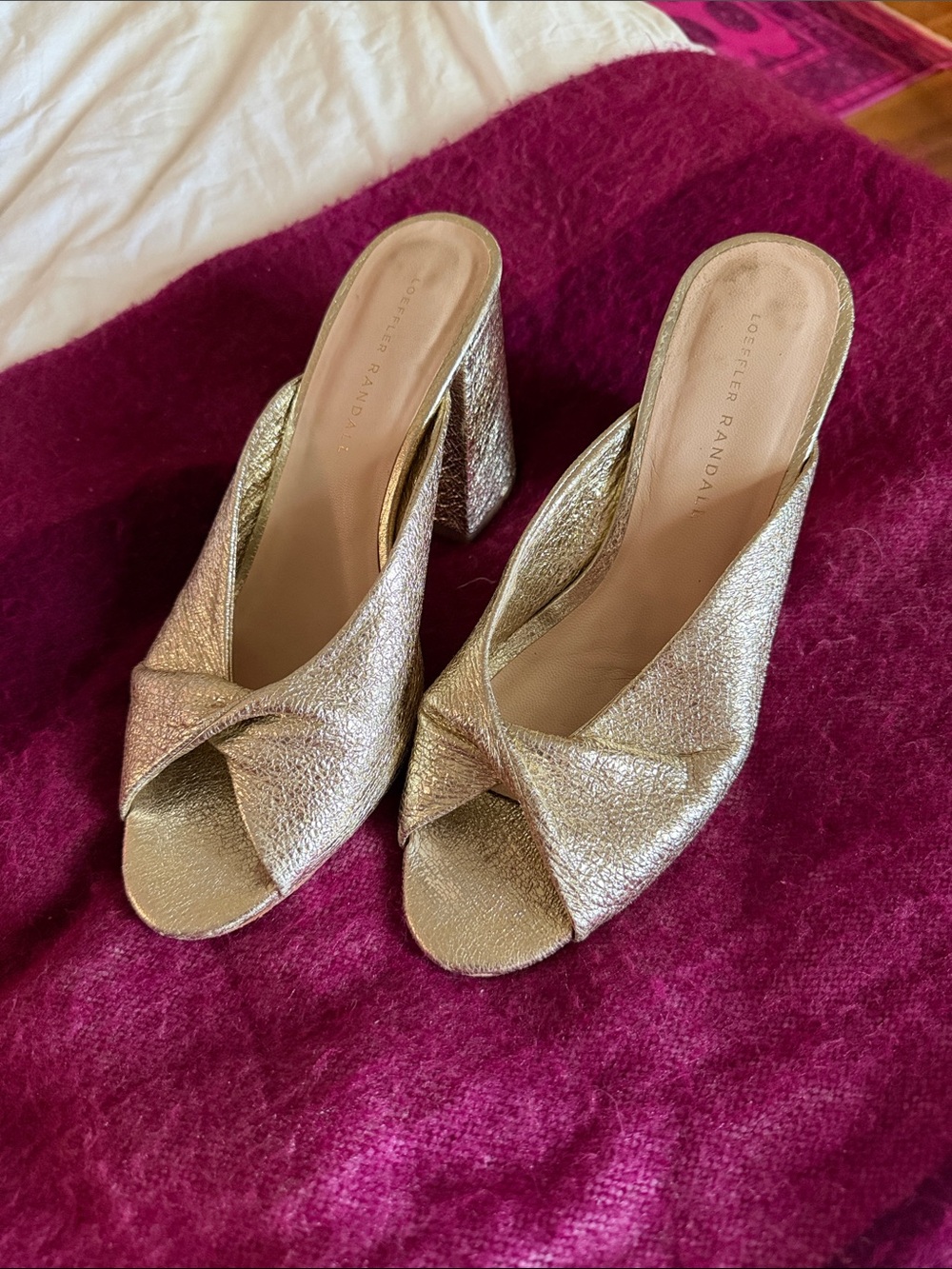Loeffler Randall Metallic Gold Knotted Open-Toe Mules